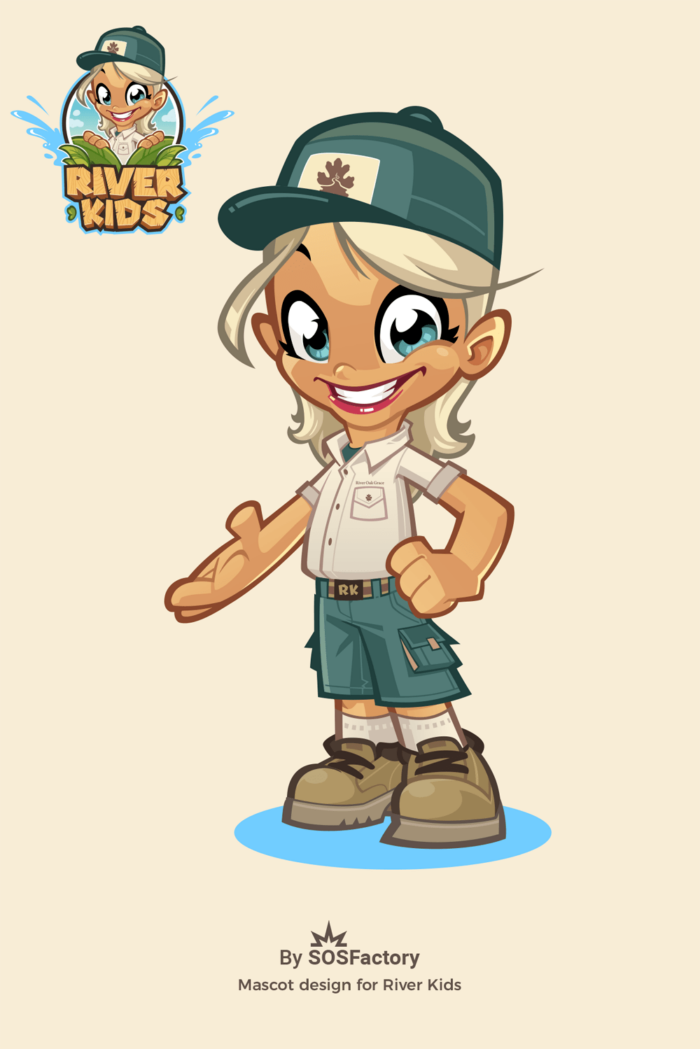 Niña exploradora sonriente con uniforme de safari