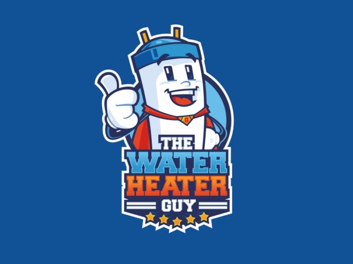 Water Heater Guy logo with a cheerful character.