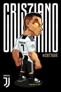 mascotization-russia-2018 A stylized cartoon of Cristiano Ronaldo in a Juventus jersey, striking a confident pose.