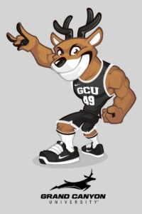 preview-grand-canyon-mascot-design-min A muscular cartoon deer mascot wearing a basketball uniform and posing energetically.