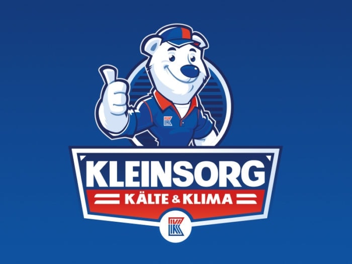Cheerful polar bear mascot for Kleinsorg.