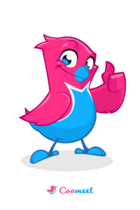 pepe-bird-mascot A cheerful cartoon bird mascot with a pink body and blue accents, giving a thumbs
