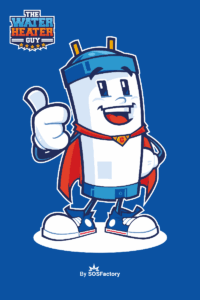 water heater guy mascot Friendly water heater mascot dressed as a superhero